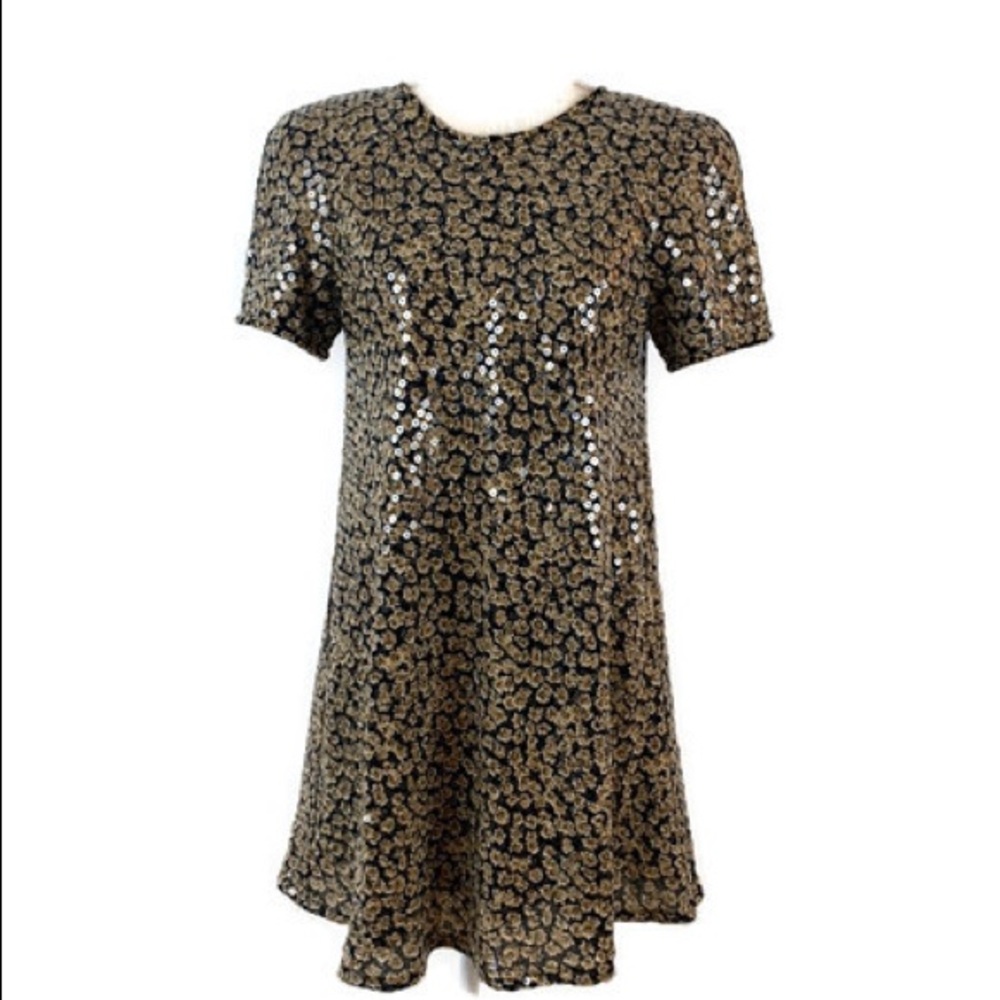 Vintage Liz Claiborne Floral Sequins Short Sleeve A-line Dress Size 8